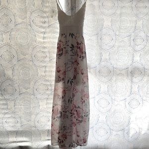 Floral Maxi Dress Lace Top Cross back